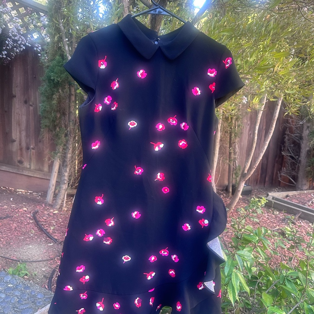 Kate Spade Black Mini Dress with Hot Pink Floral Details